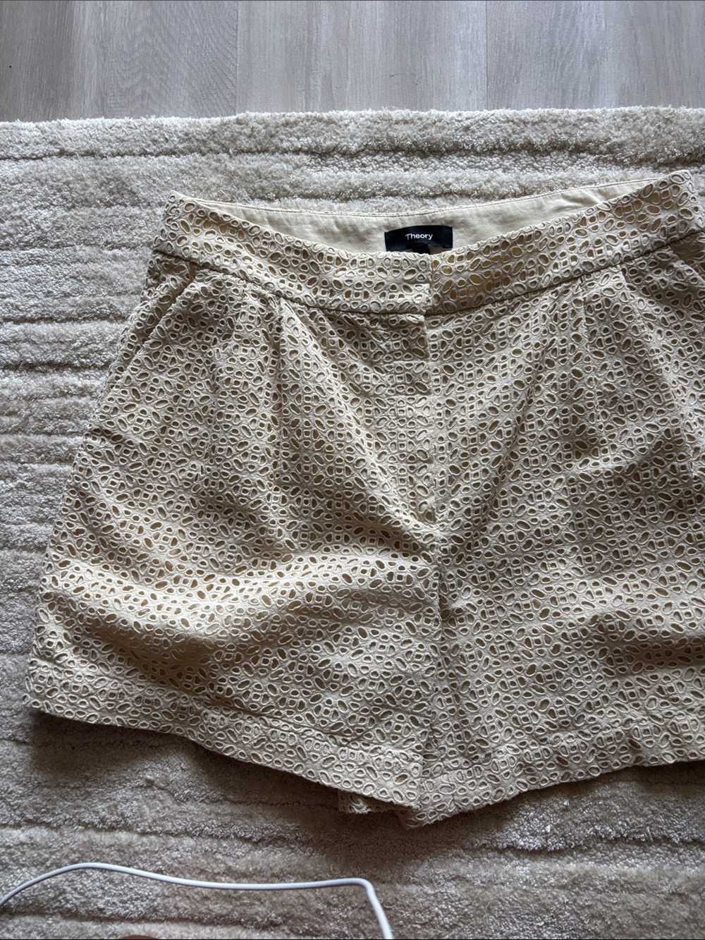 Theory Cream Eyelet Lace Bermuda Shorts